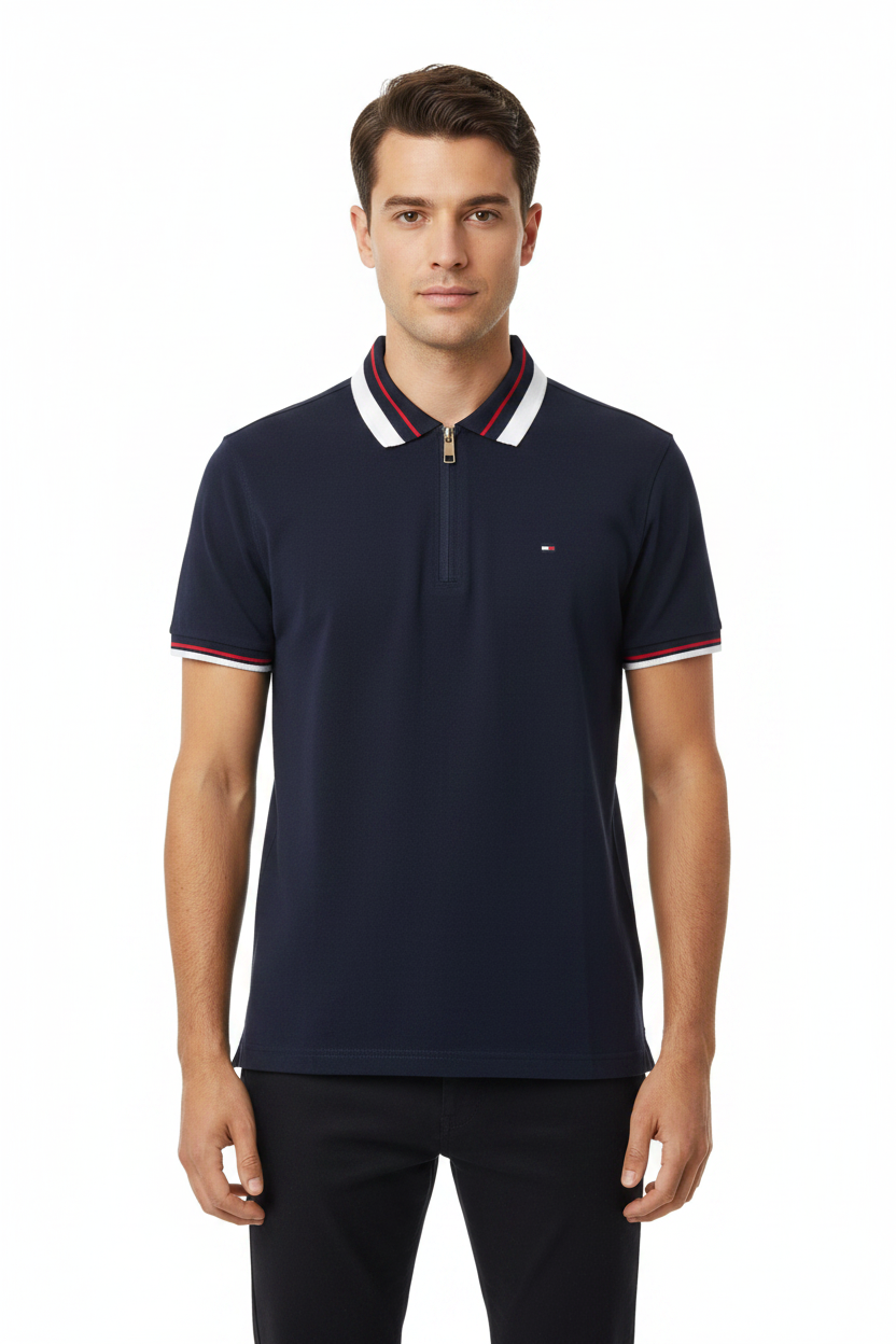 Tommy Hilfiger Contrast Tipped Zipper Polo Shirt
