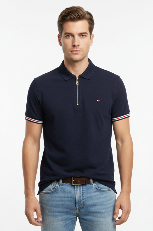 Tommy Hilfiger Zip Placket Tipped Cuff Polo Shirt