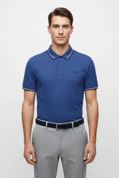 BOSS Men's Regular-Fit Pique Polo Shirt with Tipped Collar and Logo Detail