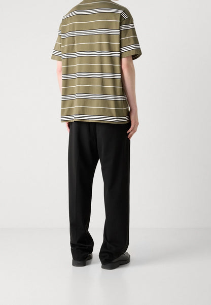HUGO Men's Olive Green Horizontal Multi-Stripe Luxury T-Shirt