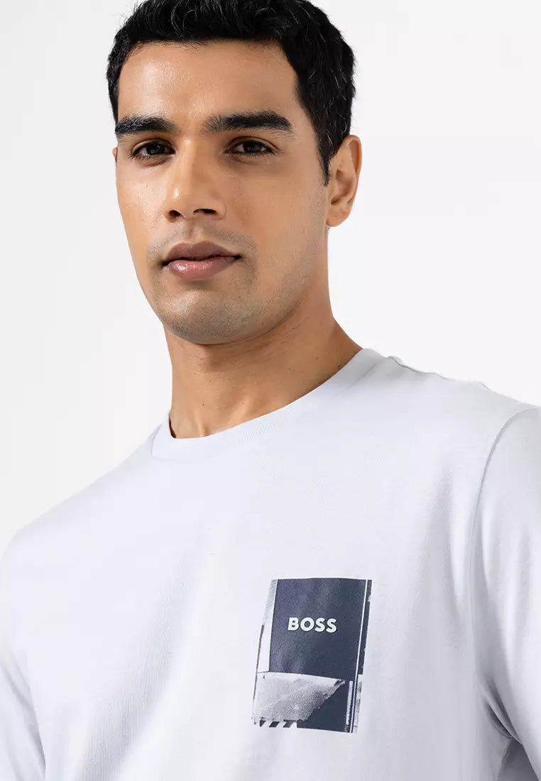 BOSS Men's Abstract Grid Shading Block Logo Luxury T-Shirt