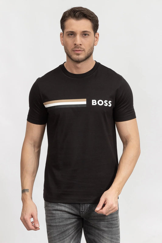 BOSS Men's Chest Stripe Accent Classic Logo Luxury T-Shirt
