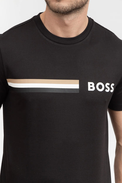 BOSS Men's Chest Stripe Accent Classic Logo Luxury T-Shirt