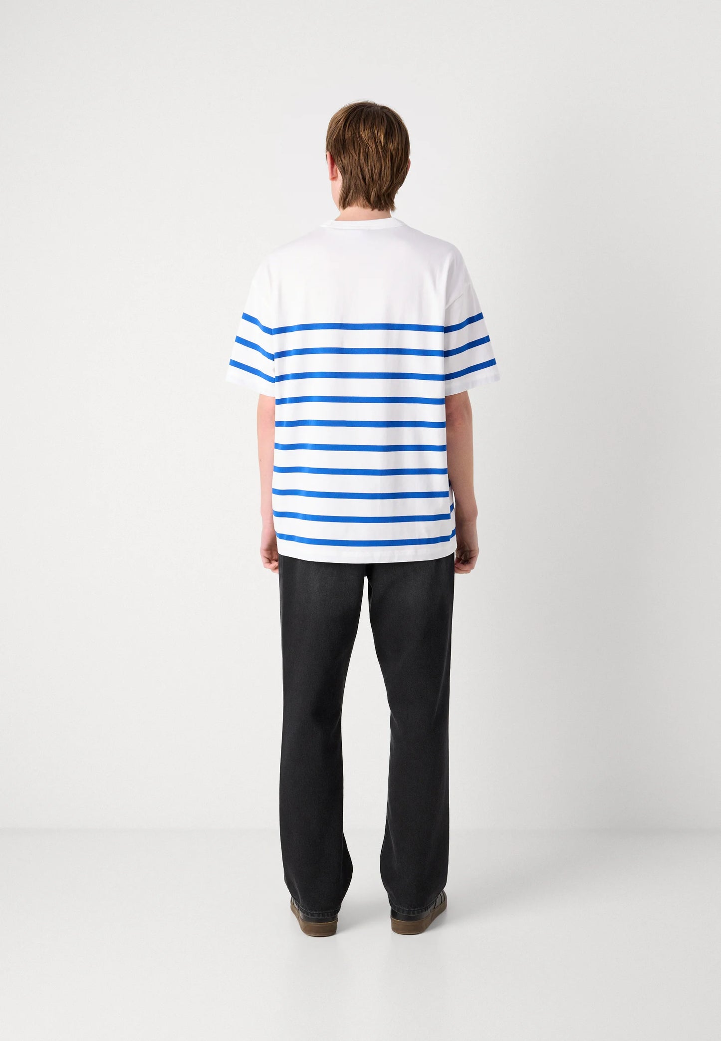 HUGO Men's Striped Geometric Dog Graphic Luxury T-Shirt - White & Blue