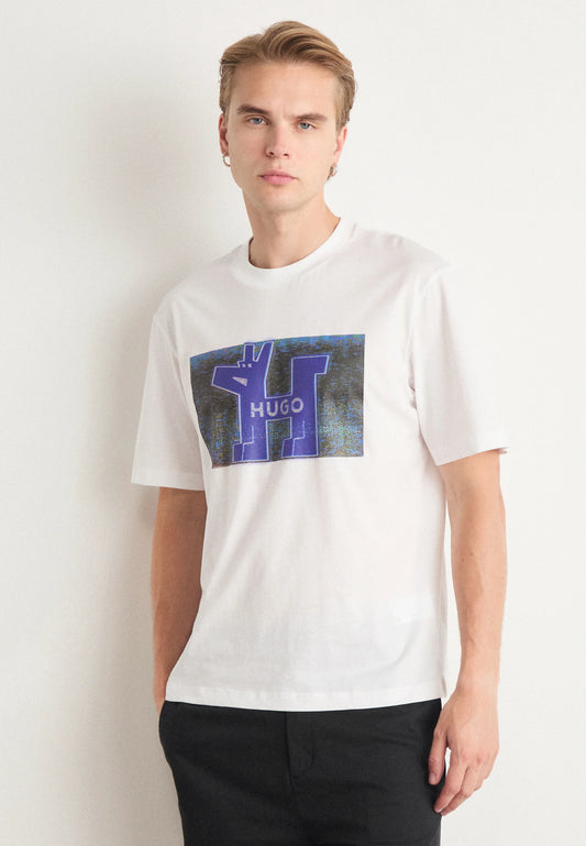 HUGO Men's Cyber-Dog Graphic Box Logo Luxury T-Shirt
