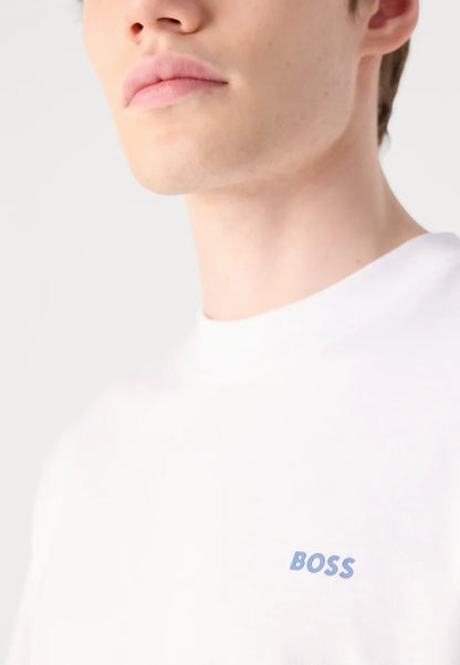 HUGO Men's Cyber Airbrush Graphic Logo Luxury T-Shirt - White