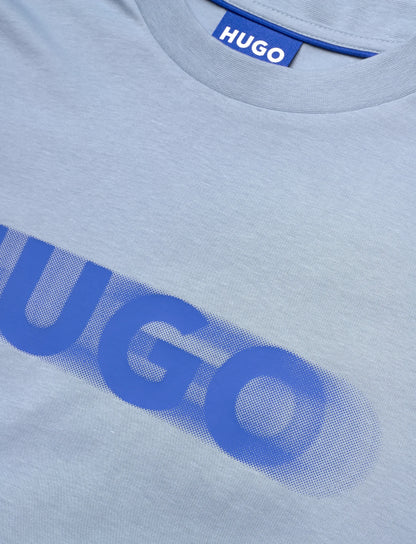 HUGO Men's Motion Blur Logo Luxury T-Shirt - Light Blue