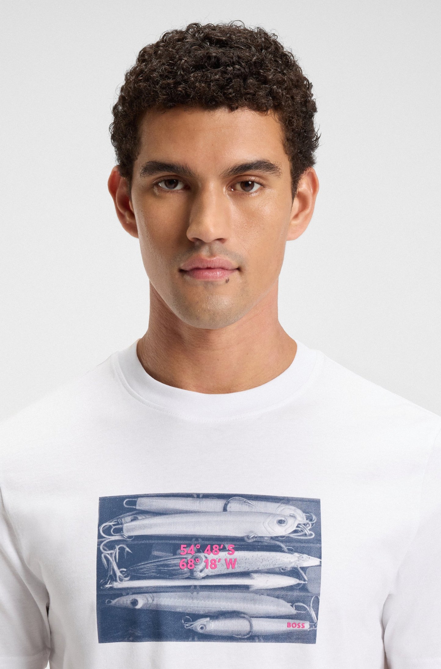 BOSS Men's Striped Fill Block Logo Luxury T-Shirt