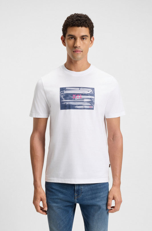 BOSS Men's Striped Fill Block Logo Luxury T-Shirt