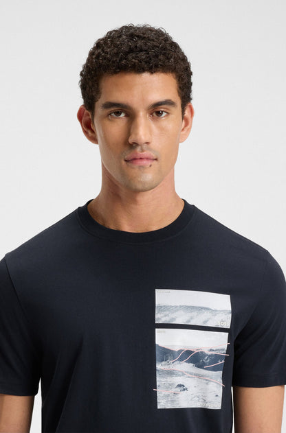 BOSS Men's Landscape Graphic Box Chest Logo Luxury T-Shirt