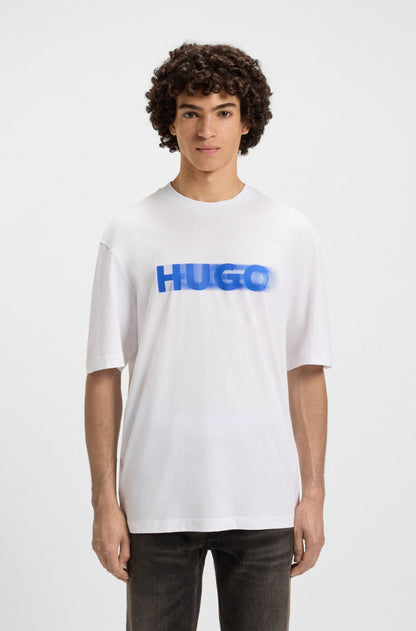 HUGO Men's Motion Blur Logo Luxury T-Shirt - Light Blue