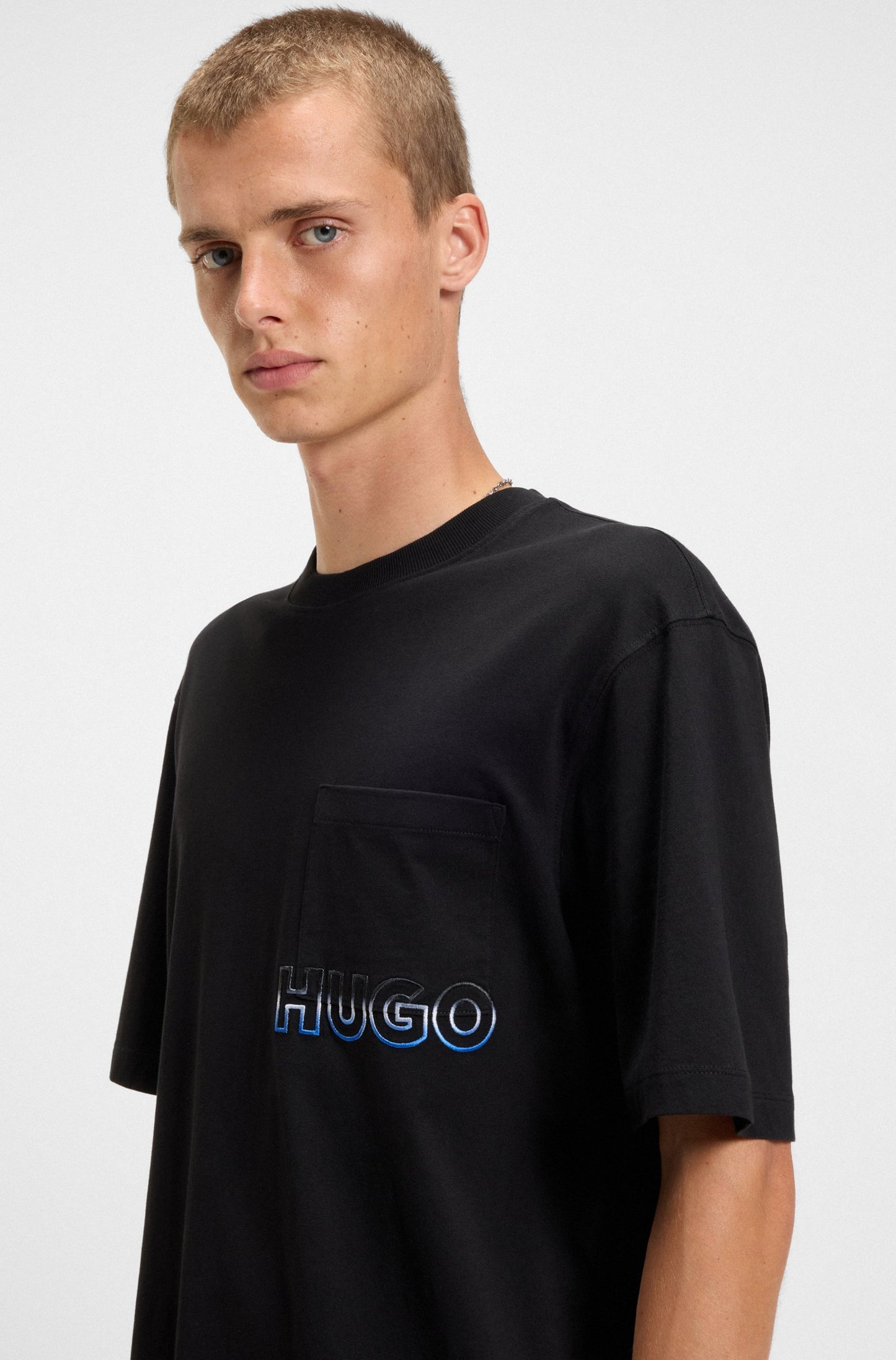 BOSS Men's Striped Fill Block Logo Luxury T-Shirt