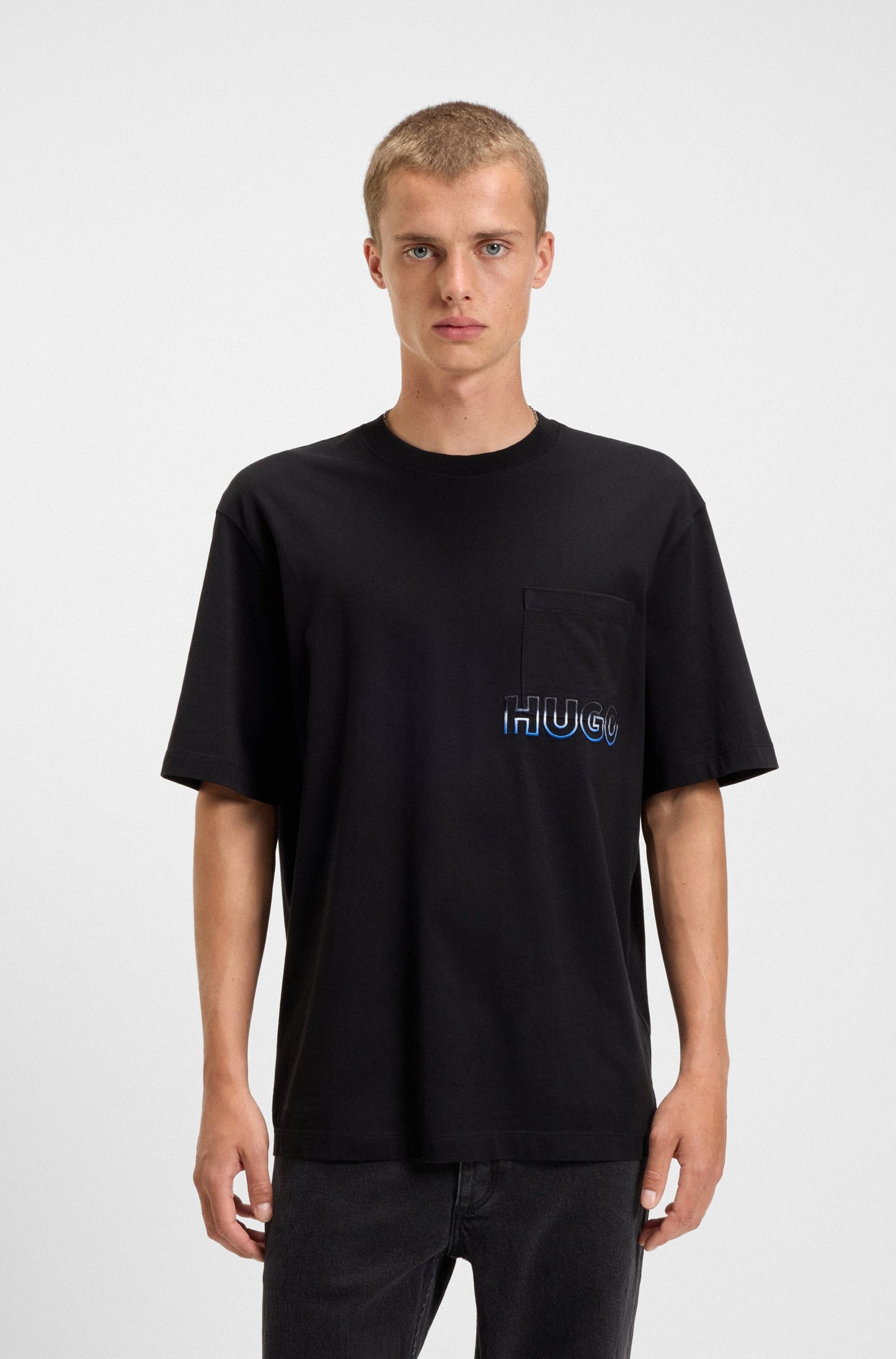 BOSS Men's Striped Fill Block Logo Luxury T-Shirt