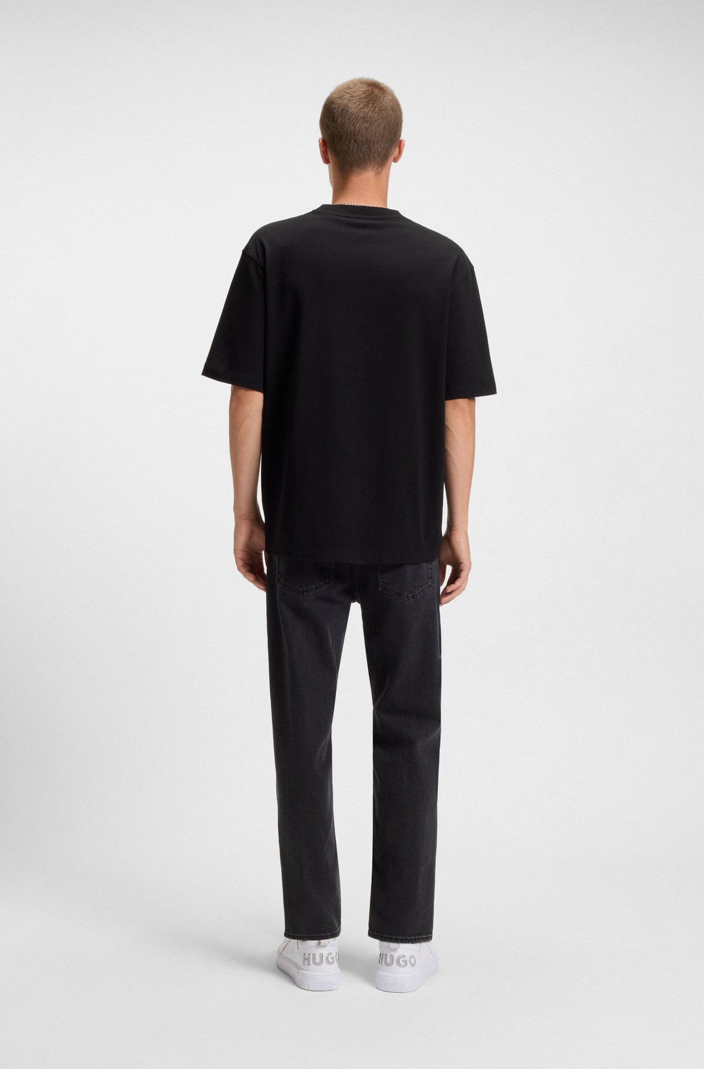 BOSS Men's Striped Fill Block Logo Luxury T-Shirt