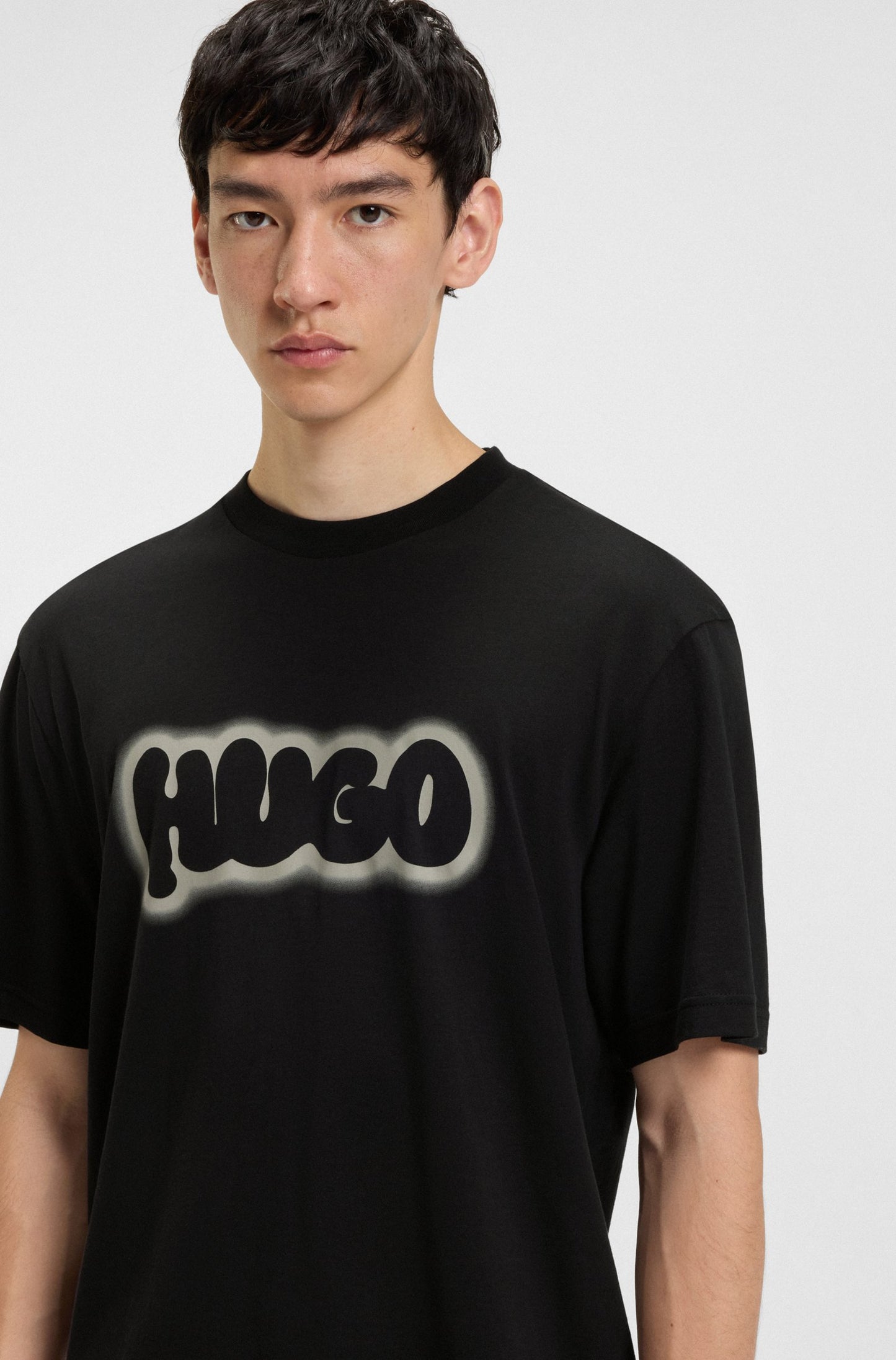 HUGO Men's Airbrush Bubble Graffiti Logo Luxury T-Shirt