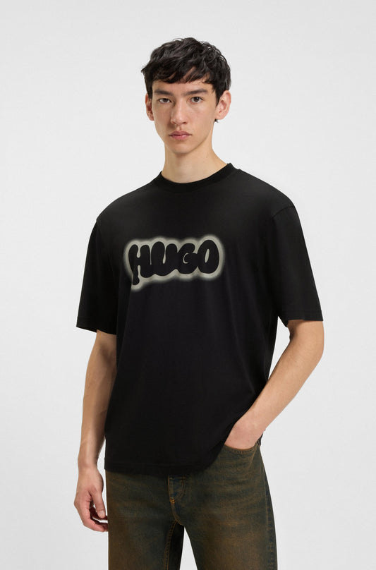 HUGO Men's Airbrush Bubble Graffiti Logo Luxury T-Shirt