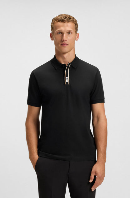 BOSS Men's Slim Fit Athleisure Active Cotton Polo Shirt with Logo Placket Green Line