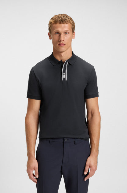BOSS Men's Slim Fit Athleisure Active Cotton Polo Shirt with Logo Placket Green Line