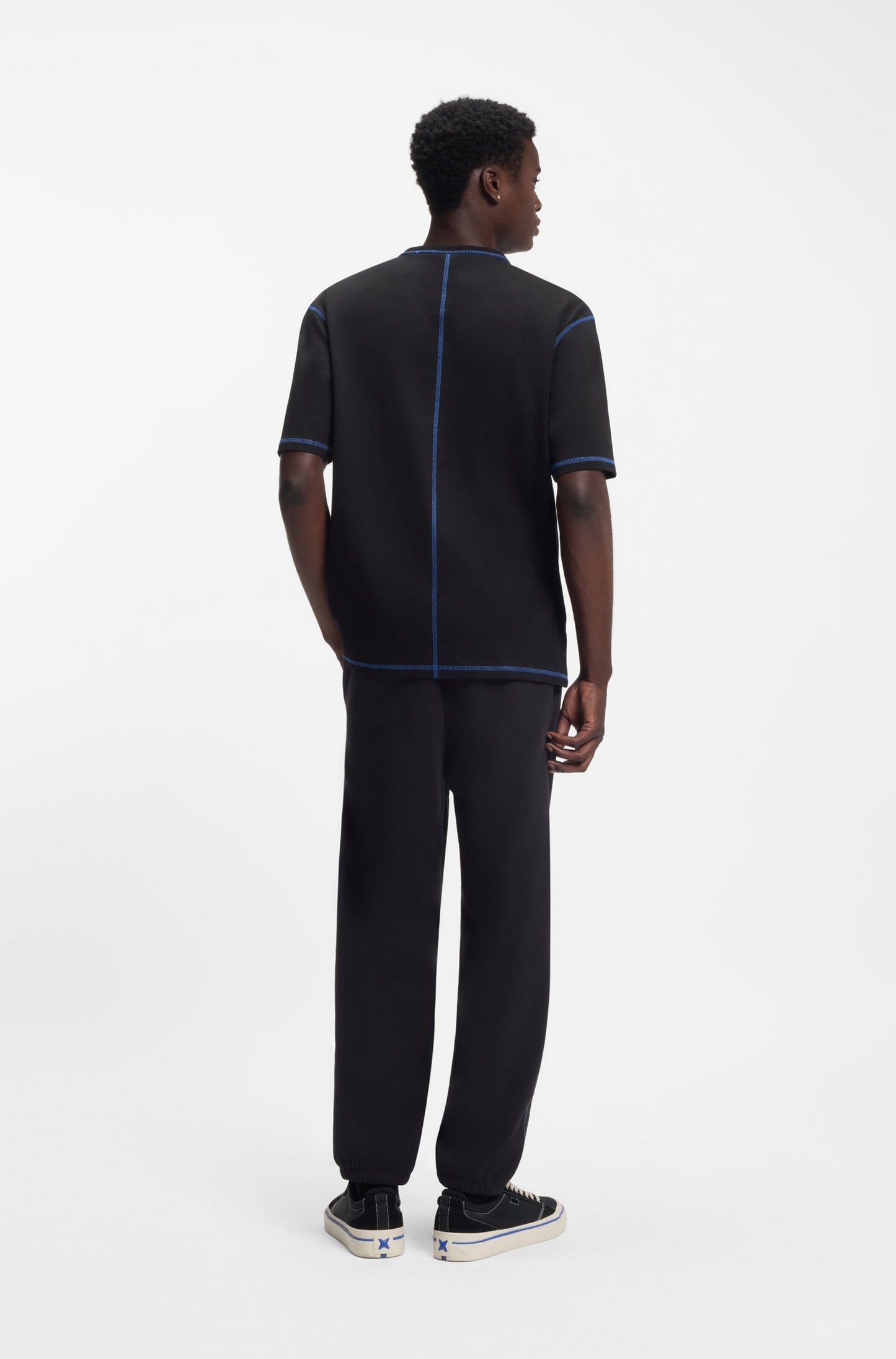 HUGO Men's Blueprint Grid Logo T-Shirt with Contrast Overlock Stitching