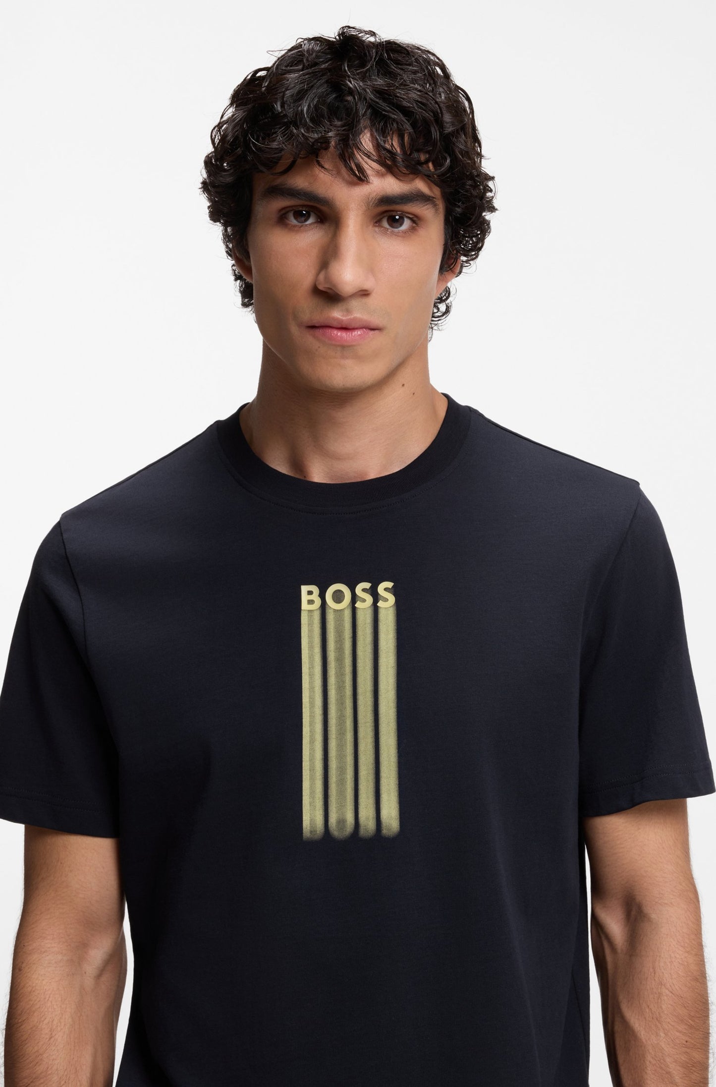 BOSS Men's Core Black Vertical Fade-Effect Stripe Luxury T-Shirt