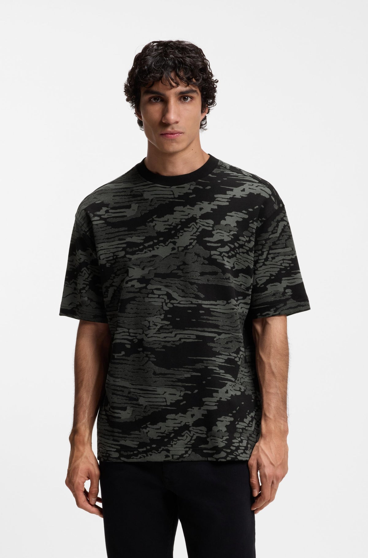 BOSS Men's Abstract Camouflage All-Over Print Luxury T-Shirt