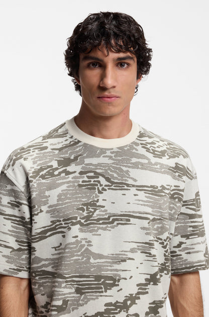 BOSS Men's Abstract Camouflage All-Over Print Luxury T-Shirt