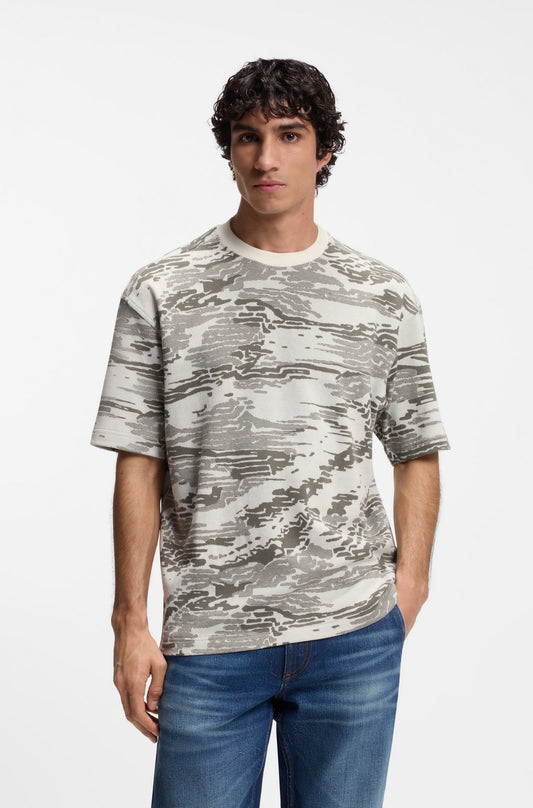 BOSS Men's Abstract Camouflage All-Over Print Luxury T-Shirt