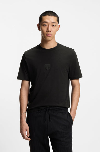 BOSS Men's Dynamic Curved Stripe Logo Luxury T-Shirt