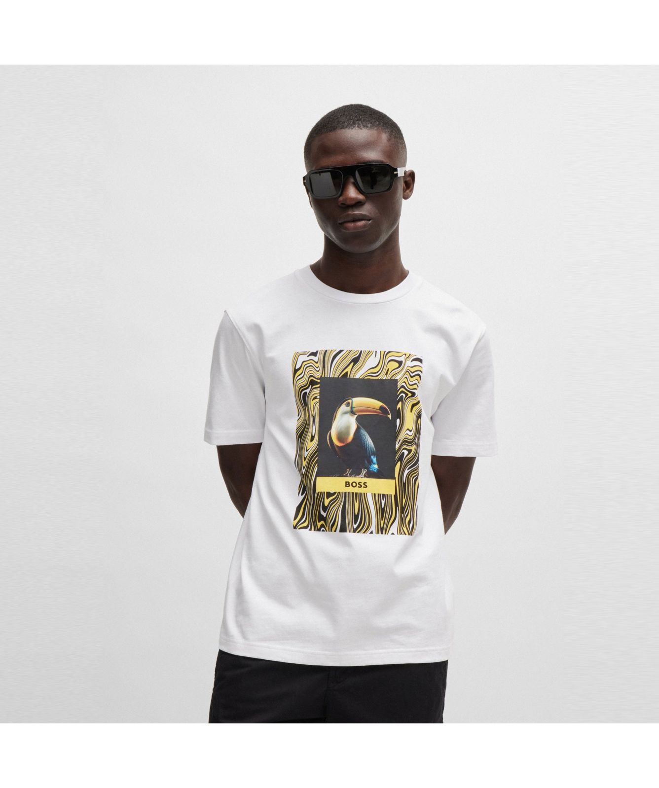 BOSS Men's Tropical Toucan Graphic Print Luxury T-Shirt